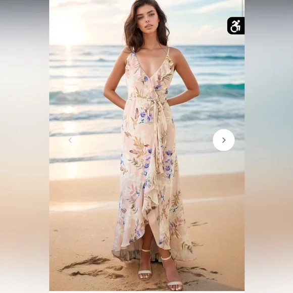 #248” YUMU KIM meadow wrap floral high low maxi dress - Picture 4 of 6